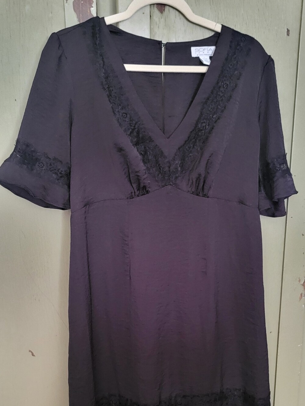 Sofia Jeans by Sofia Vergara Satin Lace Midi Dress Black Large 12-14